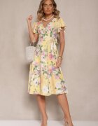 lovery Rochie Galbenă Petrecută Florală Atesalia