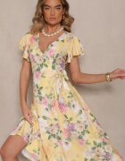 lovery Rochie Galbenă Petrecută Florală Atesalia