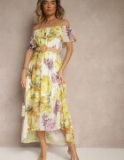 lovery Rochie Galbenă stil spaniol cu Model Floral și Curea Împletită Sadeene