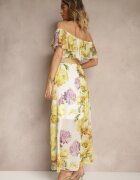 lovery Rochie Galbenă stil spaniol cu Model Floral și Curea Împletită Sadeene