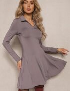 lovery Rochie Gri din Viscoză cu croi evazat cu guler Ettoria