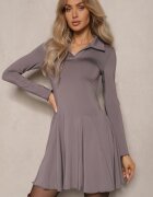 lovery Rochie Gri din Viscoză cu croi evazat cu guler Ettoria