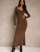 lovery Rochie Maro de Cocktail cu Vâscoză și Cataramă Metalică la Decolteu Refire