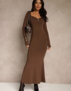 lovery Rochie Maro de Cocktail cu Vâscoză și Cataramă Metalică la Decolteu Refire