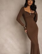 lovery Rochie Maro de Cocktail cu Vâscoză și Cataramă Metalică la Decolteu Refire