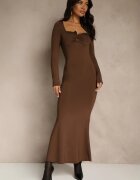 lovery Rochie Maro de Cocktail cu Viscoză Decorată cu Aplicație Metalică Refane
