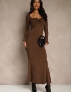 lovery Rochie Maro de Cocktail cu Viscoză Decorată cu Aplicație Metalică Refane