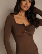 lovery Rochie Maro de Cocktail cu Viscoză Decorată cu Aplicație Metalică Refane