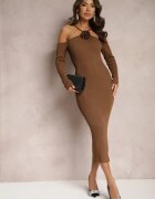 lovery Rochie Maro închis Reiată Midi Decorată cu fir metalic și cu floare Zorella