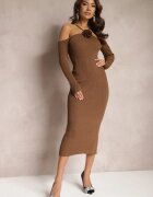 lovery Rochie Maro închis Reiată Midi Decorată cu fir metalic și cu floare Zorella