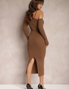 lovery Rochie Maro închis Reiată Midi Decorată cu fir metalic și cu floare Zorella