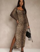 lovery Rochie Maro Leopard Drapată cu croi mulat cu crăpătură decorativă Selavira