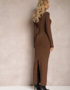 lovery Rochie Maxi Mulată Maro închis cu Decolteu pătrat Fioral