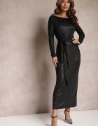 lovery Rochie Maxi Strălucitoare Neagră cu Cordon Graice