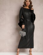 lovery Rochie Maxi Strălucitoare Neagră cu Cordon Graice