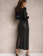 lovery Rochie Maxi Strălucitoare Neagră cu Cordon Graice