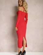lovery Rochie midi Roșie striată Decorată cu fir metalic și Floare Zorella