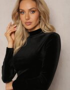 lovery Rochie Mini din Catifea Neagră cu Guler Înalt și Franjuri cu Strasuri Modrina