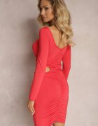 lovery Rochie Mini Mulată Roșie cu Decupaje Încrețituri și Floare Vitorda