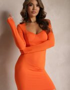 lovery Rochie Mini Portocalie Mulată cu Decolteu Pătrat Întărit Olimpidia