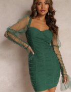 lovery Rochie Mini Verde închis cu o croială mulată cu inserții transparente din tul Oiucan
