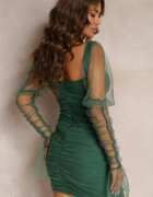 lovery Rochie Mini Verde închis cu o croială mulată cu inserții transparente din tul Oiucan
