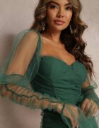 lovery Rochie Mini Verde închis cu o croială mulată cu inserții transparente din tul Oiucan