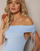 lovery Rochie Mulată Albastră tip spaniolă Midi cu Șlit Taratia
