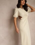 lovery Rochie Mulată Bej Decorată Cu Drapaje și Decupaj în Talie Desariel