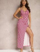 lovery Rochie Mulată cu Bretele cu Frânseuri Fucsia-Negru Terida