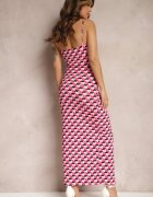 lovery Rochie Mulată cu Bretele cu Frânseuri Fucsia-Negru Terida