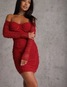 lovery Rochie Mulată Mini Bordo cu drapaj și mânecă lungă Milyena
