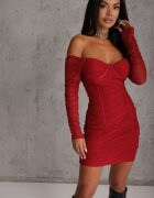 lovery Rochie Mulată Mini Bordo cu drapaj și mânecă lungă Milyena