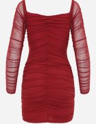 lovery Rochie Mulată Mini Bordo cu drapaj și mânecă lungă Milyena