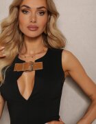 lovery Rochie Mulată Neagră cu Decolteu Decupat cu Centură cu Cataramă Adedria