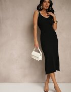 lovery Rochie Neagră Cambrată cu bretele din tricot cu borduri decorative Ullimi