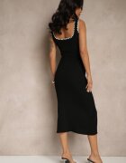 lovery Rochie Neagră Cambrată cu bretele din tricot cu borduri decorative Ullimi