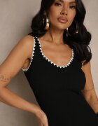 lovery Rochie Neagră Cambrată cu bretele din tricot cu borduri decorative Ullimi