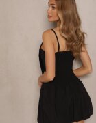lovery Rochie Neagră cu croială balon cu fundiță la decolteu și cu zirconiu Palonira
