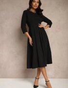 lovery Rochie Neagră cu croială evazată și cusături decorative Reanelis