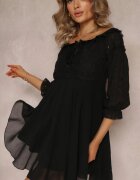 lovery Rochie Neagră cu Mâneci 7/8 și Dantelă Decorativă Cascantha