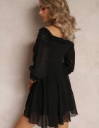 lovery Rochie Neagră cu Mâneci 7/8 și Dantelă Decorativă Cascantha