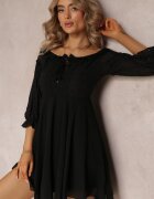 lovery Rochie Neagră cu Mâneci 7/8 și Dantelă Decorativă Cascantha