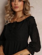 lovery Rochie Neagră cu Mâneci 7/8 și Dantelă Decorativă Cascantha