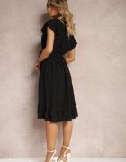 lovery Rochie neagră cu spate asimetric cu decolteu petrecut decorată cu o curea în talie Toridia