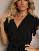 lovery Rochie neagră cu spate asimetric cu decolteu petrecut decorată cu o curea în talie Toridia