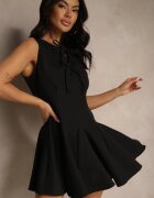 lovery Rochie Neagră Fără Mâneci Croială Cloș Legată la Decolteu Hirkio