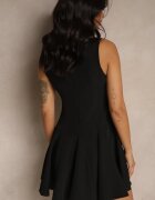 lovery Rochie Neagră Fără Mâneci Croială Cloș Legată la Decolteu Hirkio