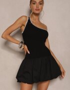 lovery Rochie neagră tip balon cu un singur umăr cu bordură decorativă Amovia