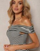 lovery Rochie negru-albă în dungi cu croială spaniolă cu șliț Vikitessa